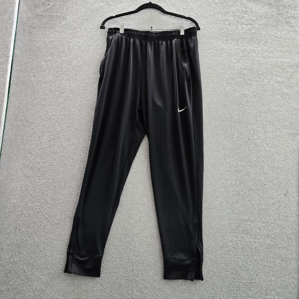 Nike Men Activewear Pants L Black Jogger Dri Fit Swoosh Zipped‎ Ankle 27" Inseam